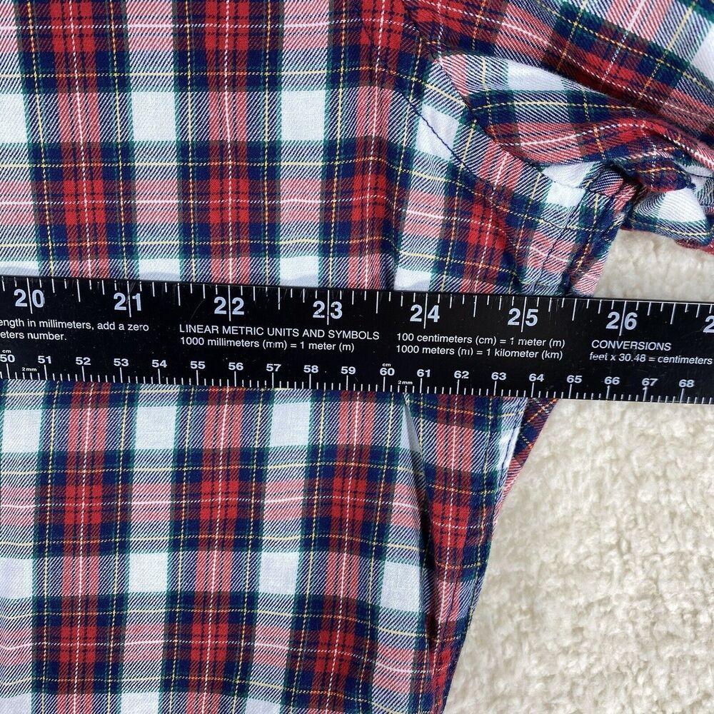 Old Navy Button Down Shirt Men XXL Red White Navy Blue Excellent Slim Fit Plaid - Picture 10 of 13